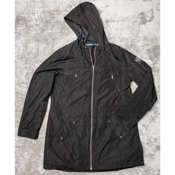 Ralph Lauren Black Silver Windbreaker Light Jacket Hoodie Womens Size M - Picture 1 of 15